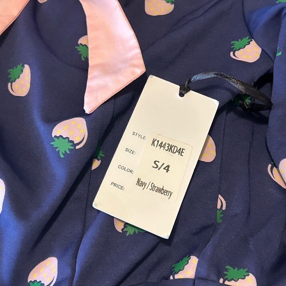 Unique Vintage Retro Inspired 50’s Navy Strawberry Fit & Flare Dress S - Picture 10 of 14